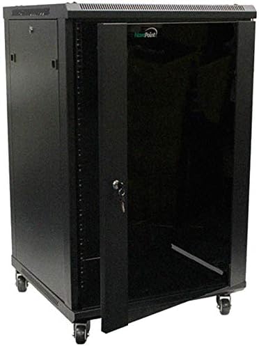 NavePoint 18U Wall Mount Audio Video A/V Rack Cabinet Glass Door Lock Casters and Shelves