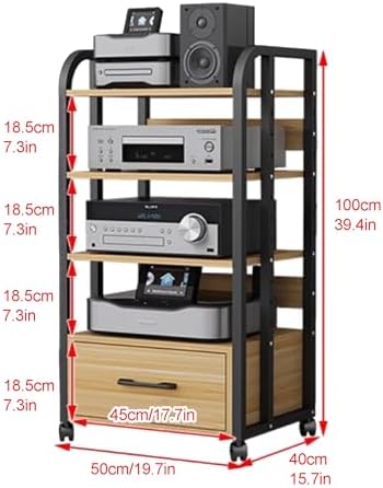 Large Av Media Stand with Storage Drawer Sturdy Audio-Video Rack for Organized Home Theater Equipment Perfect for Living Room Bedroom Or Office Use-Pomelo Wood-19.4x15.7x39.4