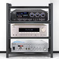 3 Tier Audio Stand for HiFi and AV Equipment, Adjustable Height Steel Shelf Stereo Cabinet, Perfect for Record Players and Media Storage