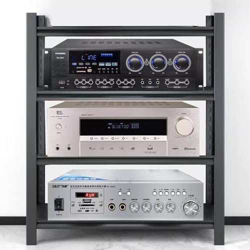 3 Tier Audio Stand for HiFi and AV Equipment, Adjustable Height Steel Shelf Stereo Cabinet, Perfect for Record Players and Media Storage