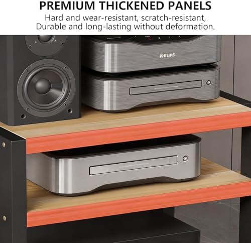 2 Tier Desktop AV Media Stand, Open Audio Rack Storage Cabinet for HiFi Equipment, Small Stereo Cabinet for Amplifier, CD/DVD Player, 45x35x23cm, Black
