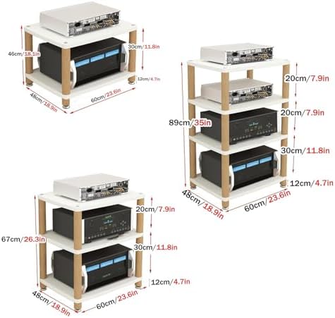 3 Tier AV Media Stand - Adjustable Record Player & DVD/CD Audio Rack Tower, Entertainment Stereo Storage Cabinet, Wooden Console Shelf, Space-Saving Audio Equipment Organizer