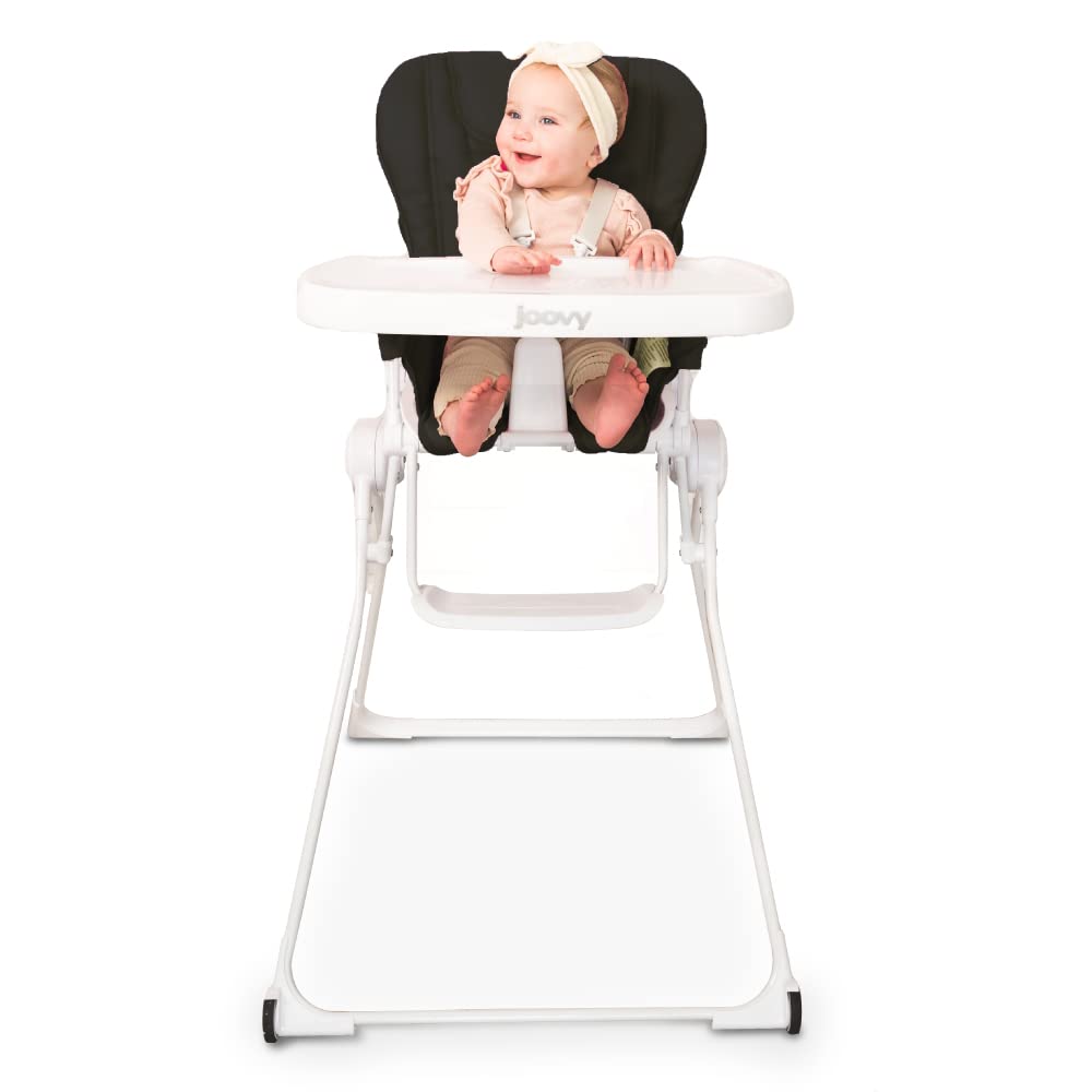 Joovy Nook NB High Chair Featuring Four-Position Adjustable Swing Open Tray, 3-Position Reclining Seat, and Front Wheels for Added Mobility - Folds Down Flat for Easy Storage, Jet
