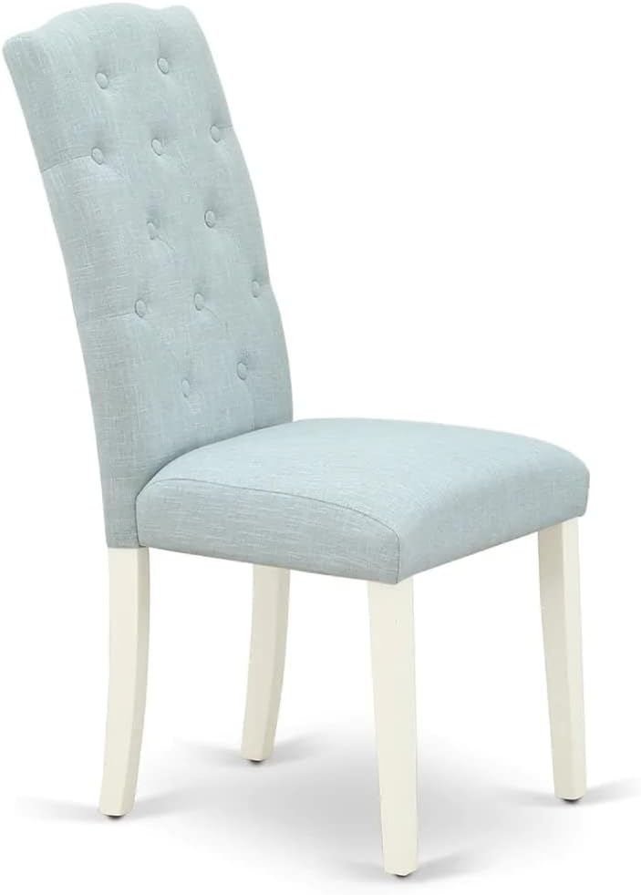 East West Furniture 1NDCE3-LWH-15 3 Piece Kitchen Table & Chairs Set Contains a Rectangle Dining Room Table with Dropleaf and 2 Baby Blue Linen Fabric Parsons Chairs, 30x48 Inch, Linen White