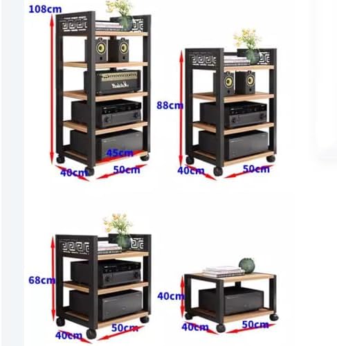 Stereo Cabinet AV Component Media Stand with Multi-Tier Shelves, Rolling Design for Easy Mobility, Adjustable Corner Shelf for Space Saving, Ideal for Audio Equipment and CD Storage