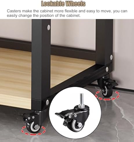 Height-Adjustable HiFi Stand with Wheels - Open Audio Equipment Rack 4-7 Tier Heavy Duty Media Storage Cabinet for DVDs and Hi-Fi Systems-Black-#2-8 tier-60cm Wide