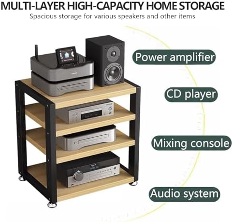 2 Tier Desktop AV Media Stand, Open Audio Rack Storage Cabinet for HiFi Equipment, Small Stereo Cabinet for Amplifier, CD/DVD Player, 45x35x23cm, Black
