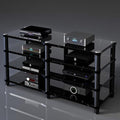 Modern Portable Media Storage Rack with Cable Management - Single Layer Audio Cabinet for HiFi Stereo Components & Entertainment Equipment