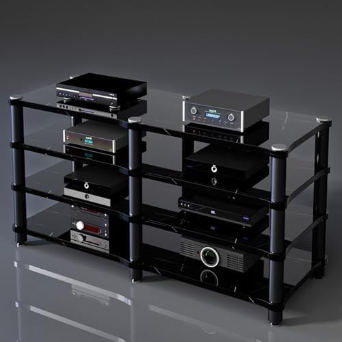 Modern Portable Media Storage Rack with Cable Management - Single Layer Audio Cabinet for HiFi Stereo Components & Entertainment Equipment
