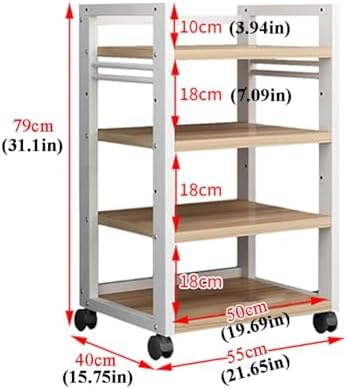 Audio Stand, Movable 4 Tier Shelving Rack with Wheels, Adjustable Open Storage for Office Equipment, Thickened Board Media Stand, Metal Frame