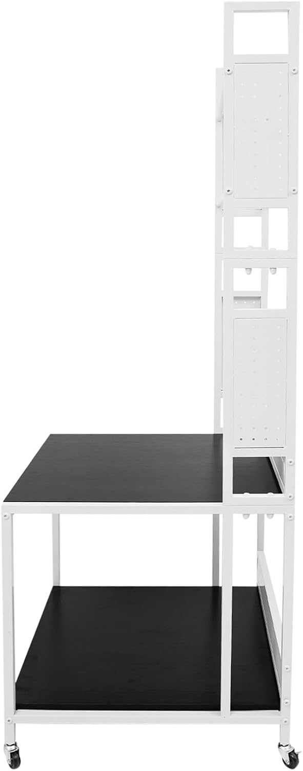 3D Printer Stand with Filament Storage, Heavy Duty 2-Tier Mobile Printer Table with Wheels, 110Lbs Capacity 3D Printer Table with Filament Spool Holder Rack for Workshop Studio Office Home (White)