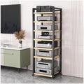 Height-Adjustable HiFi Stand with Wheels - Open Audio Equipment Rack 4-7 Tier Heavy Duty Media Storage Cabinet for DVDs and Hi-Fi Systems-Black-#1-7 tier-60cm Wide