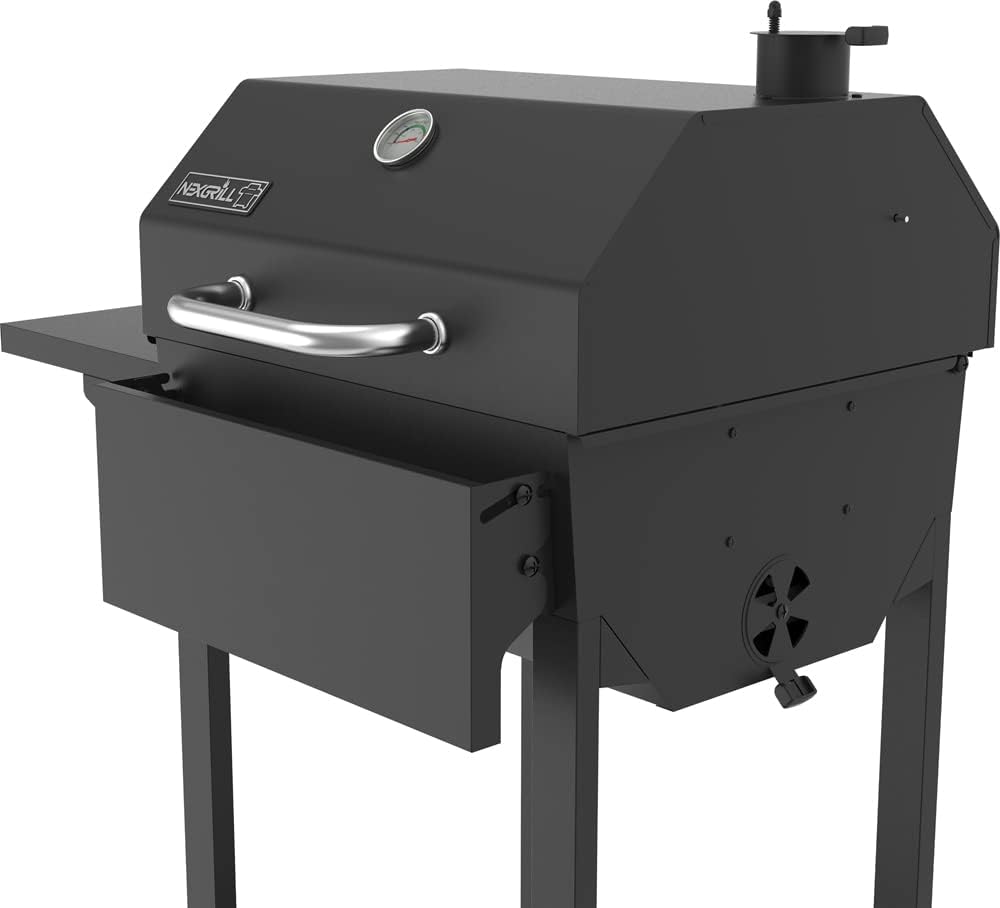 Nexgrill 22' Barrel Charcoal Grill with Side Shelf, 550 SQ In Cooking Space, Adjustable Chimney, Air Dampers, Temperature Gauge, Warming Rack, Smoker Grill for Camping, Picnics, and More - 810-0025