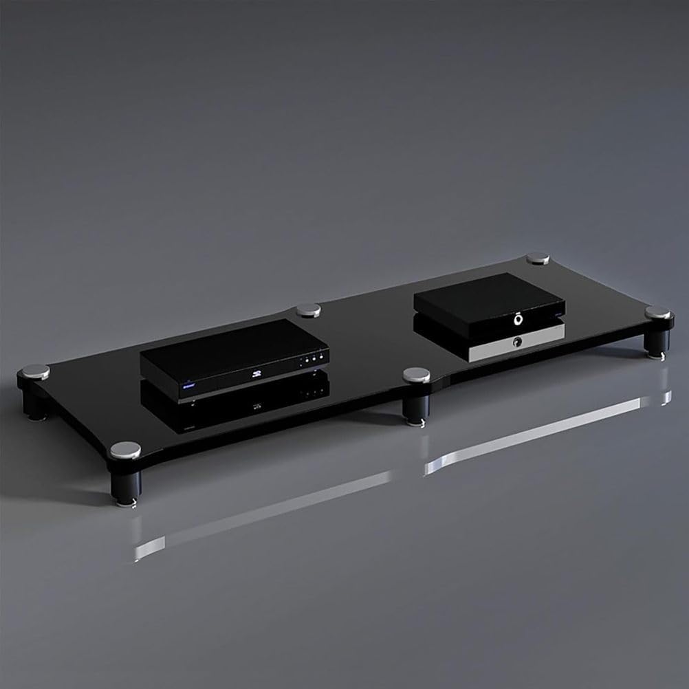 Modern Audio Video Stand, Open Vinyl Player Stand Stereo Cabinet, Thickened Steel Legs, Media Console Storage Shelf, Audio Video Components for TV and AV Equipment,1layer Black