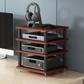 Modern Audio Rack Stand - Open Storage Cabinet for Stereo, CD Player, AV Equipment - Floor-Standing Media Tower with Foot Pads - Stylish Teak Finish (40x35x35CM)