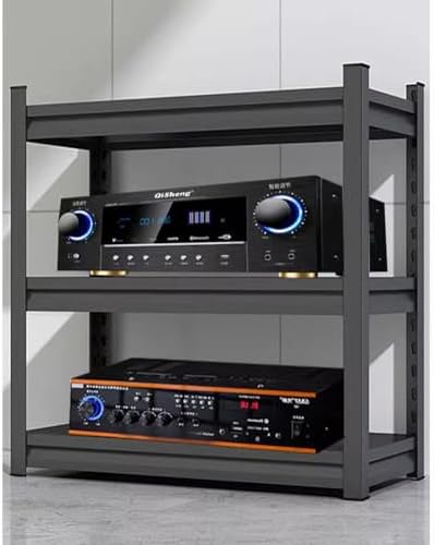 3 Tier Audio Stand for HiFi and AV Equipment, Adjustable Height Steel Shelf Stereo Cabinet, Perfect for Record Players and Media Storage
