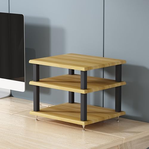 Modern Audio Rack Stand - Open Storage Media Cabinet for Stereo, CD Player & AV Equipment - Floor-Standing Tower with Adjustable Foot Pads - Stylish Teak Finish (40x35x35CM)