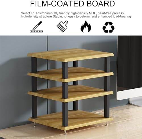 Modern Audio Rack Stand - Stylish Open Storage Cabinet for Stereo, CD Player & AV Equipment - Floor-Standing Media Tower with Foot Pads - Teak Finish, Home Entertainment Organizer (40x35x35CM)