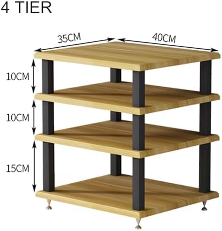 Modern Audio Rack Stand - Open Storage Cabinet for Stereo, CD Player, AV Equipment - Floor-Standing Media Tower with Foot Pads - Stylish Teak Finish (40x35x35CM)
