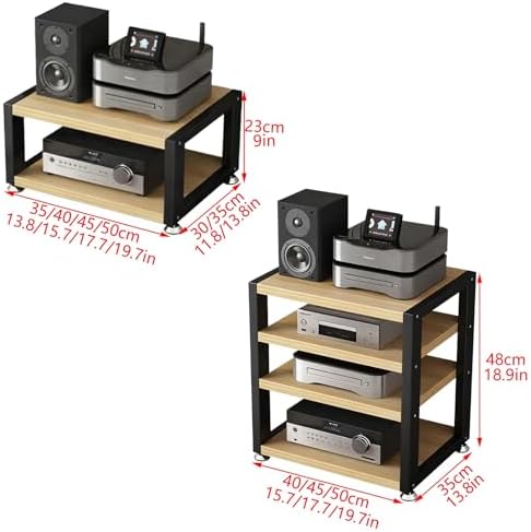2 Tier AV Media Stand - Open Audio Rack for Stereo, HiFi & Record Player, 45x35x23cm Black Cabinet, 3/4 Tier Options Available, Ideal for Amplifiers, CD & DVD Players