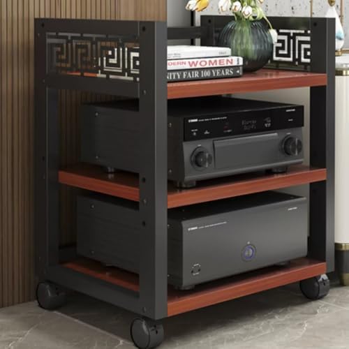 Stereo Cabinet AV Component Media Stand with Multi-Tier Shelves, Rolling Design for Easy Mobility, Adjustable Corner Shelf for Space Saving, Ideal for Audio Equipment and CD Storage