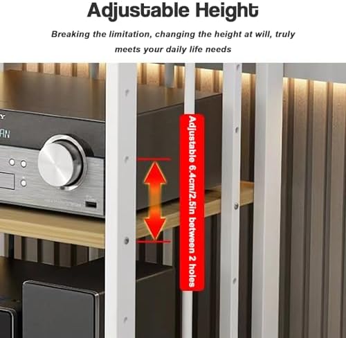 Heavy Duty 4-Tier AV Media Stand - Rolling Audio Rack with Adjustable Shelves for Stereo Components, Tall Floor-Standing Media Storage, Versatile Entertainment Center