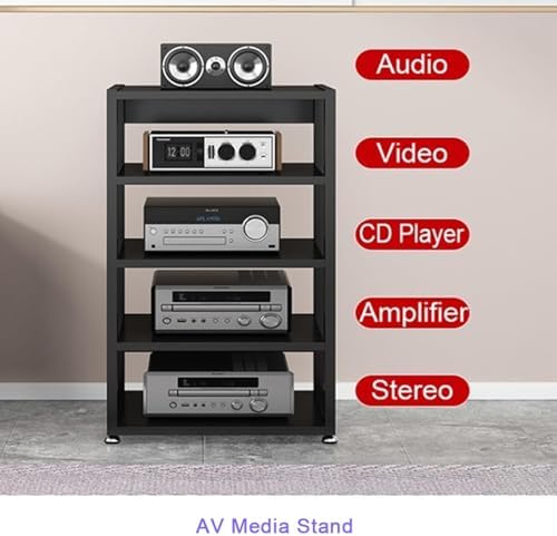 Heavy Duty AV Component Rack - 3 Tier Audio Stand for Amplifiers, Stereo Receivers & Turntables, Home Theater Media Storage, Black, 50x40x48.5CM