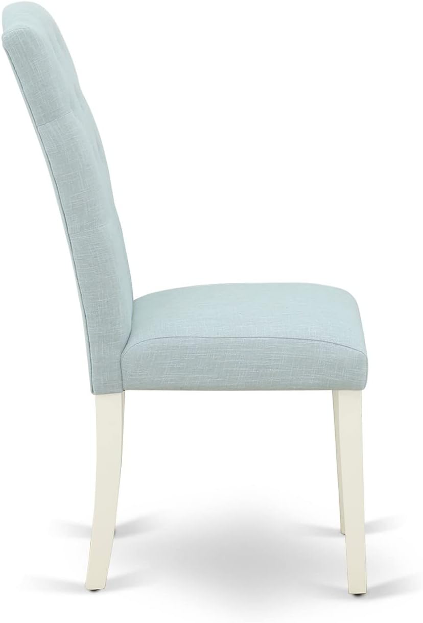 East West Furniture 1NDCE5-LWH-15 5 Piece Dining Table Set Includes a Rectangle Kitchen Table with Dropleaf and 4 Baby Blue Linen Fabric Upholstered Chairs, 30x48 Inch, Linen White