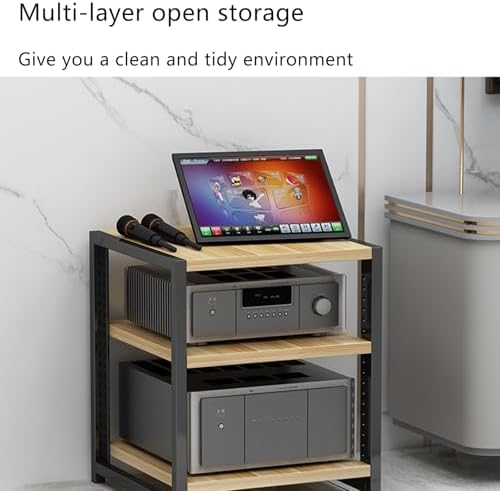 Black Stereo Rack and Stand, HiFi Audio Rack Cabinet, AV Media Stand, Media Rack for Home Theater, Durable Audio-Video Shelving, Stylish Stereo Cabinet.