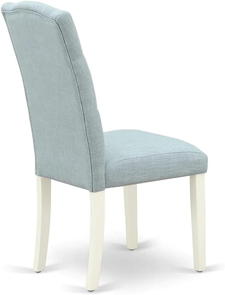 East West Furniture 1NDCE3-LWH-15 3 Piece Kitchen Table & Chairs Set Contains a Rectangle Dining Room Table with Dropleaf and 2 Baby Blue Linen Fabric Parsons Chairs, 30x48 Inch, Linen White