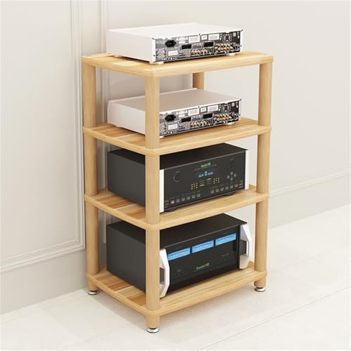 3 Tier AV Media Stand - Adjustable Record Player & DVD/CD Audio Rack - Entertainment Stereo Storage Cabinet, Wooden Console Shelf, Space-Saving Design for Home Theater & Living Room