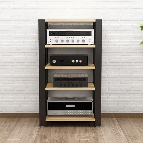 Adjustable 3-Tier Stereo Rack Stand, AV Media Shelf for Audio Equipment, Reinforced Steel with Adjustable Footpads, Home Theater Furniture (Black, 60x51x60cm)