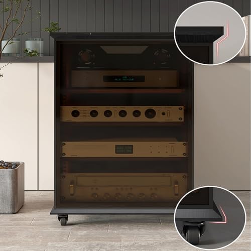 Black AV Cabinet for Stereo Components, Media Stand & Audio Rack - 81.5cm Corner Console with Record Player Storage - Stylish Home Entertainment Furniture