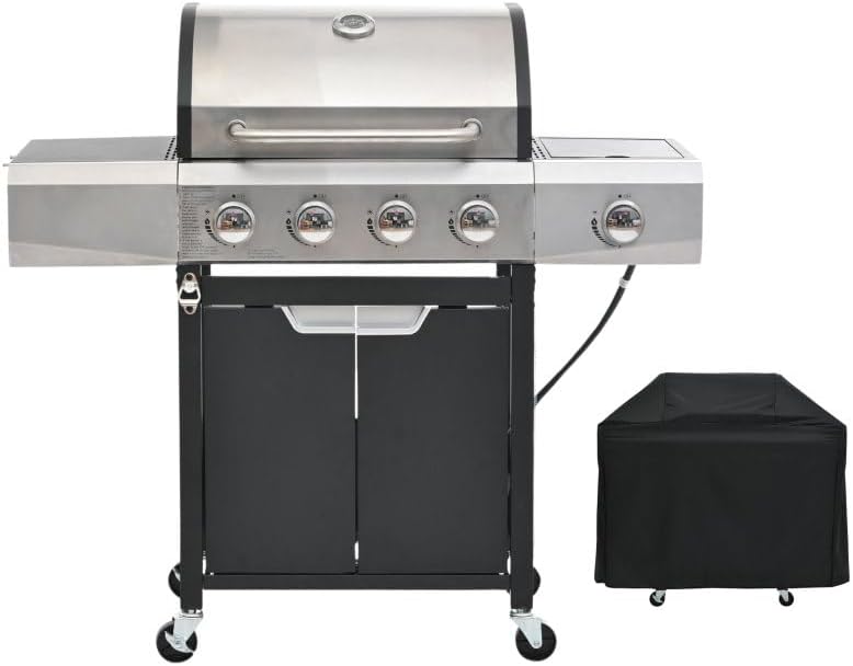 Endark Upgraded 51,000 BTU Gas Grill, 4-Burner BBQ Grill with Side Burner – Ideal for Camping, Outdoor Cooking, and Gatherings