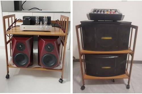 Adjustable Brown Wooden Audio Rack - 2 to 5 Tier Media Storage Stand for Home, Office & Theater - Modern Tall Stereo Cabinet with Versatile Shelves & Movable Design