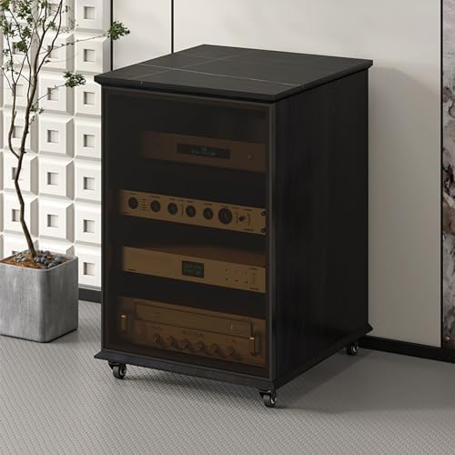 Black AV Cabinet for Stereo Components, Media Stand & Audio Rack, 81.5cm Corner Console Storage for Record Player, Home Entertainment Furniture