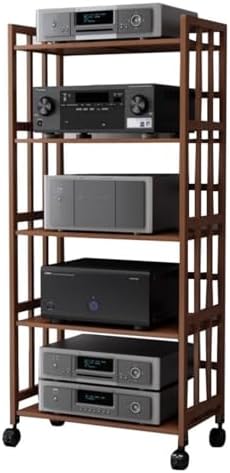 5-Tier Bamboo Audio Rack - Rolling AV Cabinet for Stereo & Media Storage - Stylish Home Theater Organizer for Audiophiles & Music Lovers - Durable & Eco-Friendly Design