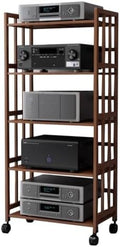 5-Tier Bamboo Audio Rack - Rolling AV Cabinet for Stereo Equipment & Media Storage - Stylish Home Theater Organizer for Audiophiles & Music Lovers - Durable & Space-Saving Design