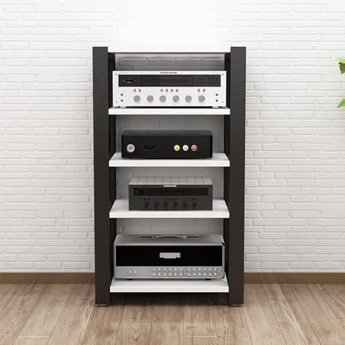 Adjustable 3-Tier Stereo Rack, AV Media Stand for Home Theater, Reinforced Steel Audio Equipment Stand with Adjustable Shelves & Footpads, 60x51x60cm, Black