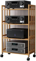 Modern 4-Tier Rolling Hi-Fi Stereo Stand for Audio Equipment Media Devices & Home Theater - Sturdy Stylish Storage Solution with Wheels