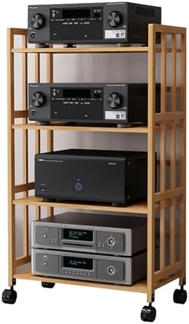 Modern 4-Tier Rolling Hi-Fi Stereo Stand for Audio Equipment Media Devices & Home Theater - Sturdy Stylish Storage Solution with Wheels