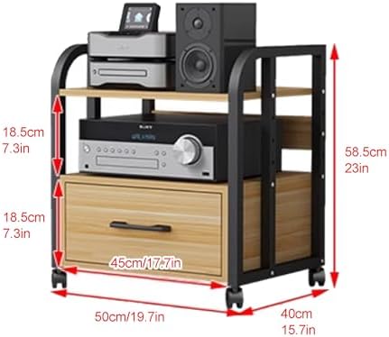 Large Av Media Stand with Storage Drawer Sturdy Audio-Video Rack for Organized Home Theater Equipment Perfect for Living Room Bedroom Or Office Use-Black-50x40x58.5cm