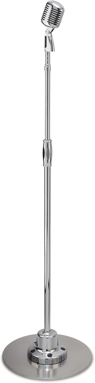 Pyle Retro Microphone, Classic Vintage Style, Unidirectional Audio, Adjustable Stand, XLR Cable, Silver Finish, Dynamic Vocal Performance Mic with 49-69' Swing Stand and Detachable Microphone
