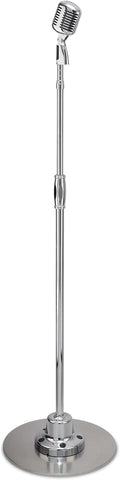 Pyle Retro Microphone, Classic Vintage Style, Unidirectional Audio, Adjustable Stand, XLR Cable, Silver Finish, Dynamic Vocal Performance Mic with 49-69' Swing Stand and Detachable Microphone