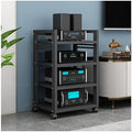 Audio Stand, Movable 4 Tier Shelving Rack with Wheels, Adjustable Open Storage for Office Equipment, Thickened Board Media Stand, Metal Frame