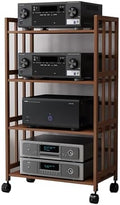 Modern 4-Tier Rolling Hi-Fi Stereo Stand for Audio Equipment & Media Devices - Versatile Storage Solution with Wheels for Home Theater & Music Systems