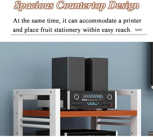 Audio Stand, Movable 4 Tier Shelving Rack with Wheels, Adjustable Open Storage for Office Equipment, Thickened Board Media Stand, Metal Frame