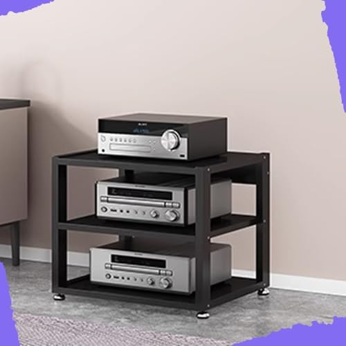 Heavy Duty AV Component Rack - 3 Tier Audio Stand for Amplifiers, Stereo Receivers & Turntables, Home Theater Media Storage, Black, 50x40x48.5CM