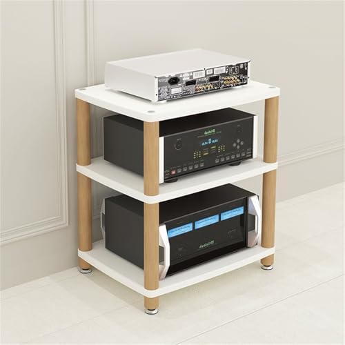 3-Tier Adjustable AV Media Stand - Wooden Record Player & DVD/CD Rack, Entertainment Stereo Storage Cabinet, Space-Saving Audio Tower for Home Theater