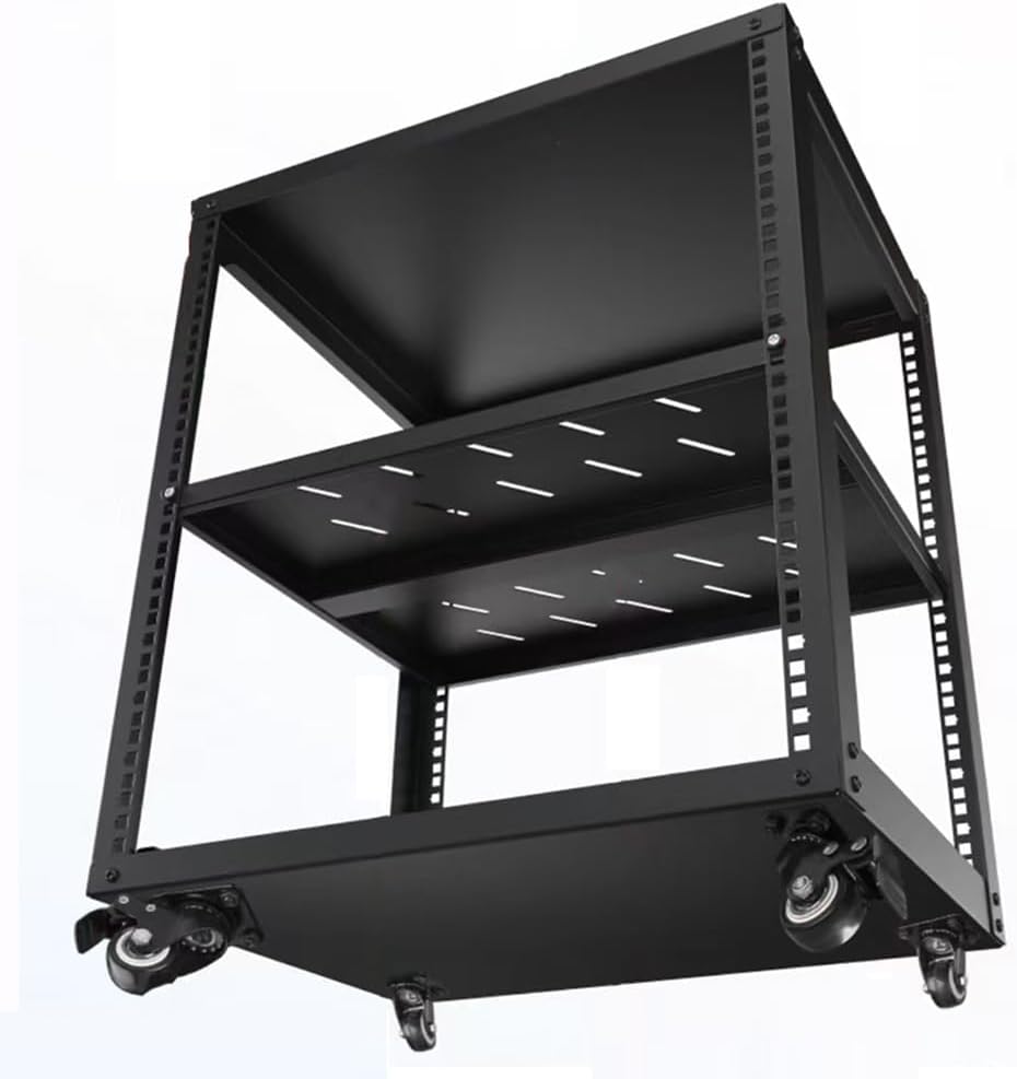 Metal HiFi Audio Rack Stand Adjustable AV Media Components Cabine with Wheels, Floor-Standing Tower Audio Equipment Storage Cabinet Movable Holds(H81.8cm)